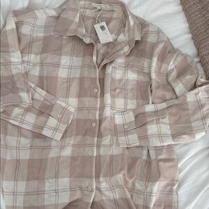 Z Supply Taupe and Cream Plaid Shirt